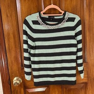 The Limited‎ Charcoal and Green Striped Embellished Sweater